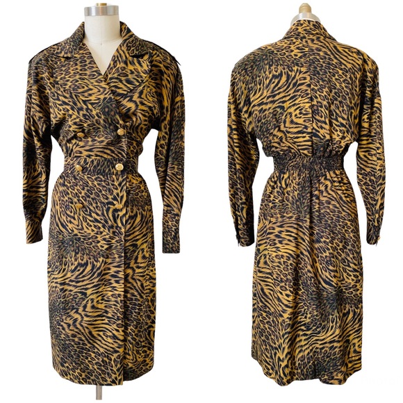 Vintage Dresses & Skirts - Vintage 80’s/90’s Animal Print Trench Dress